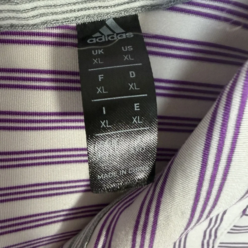 Adidas Golf Polo Shirt Men's XL White Purple Striped Performance